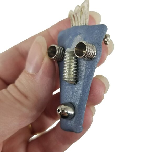 Art to Wear Blue Clay Robot Face Pin Silver Screw Mixed Materials Funky Artsy - Picture 3 of 7